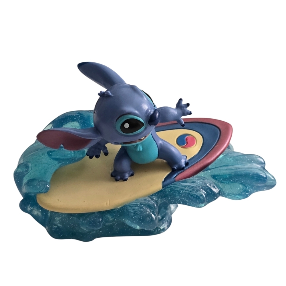 Disney Store Stitch Surfing Figurine Glitter Wave Lilo & Stitch Resin Collectibl